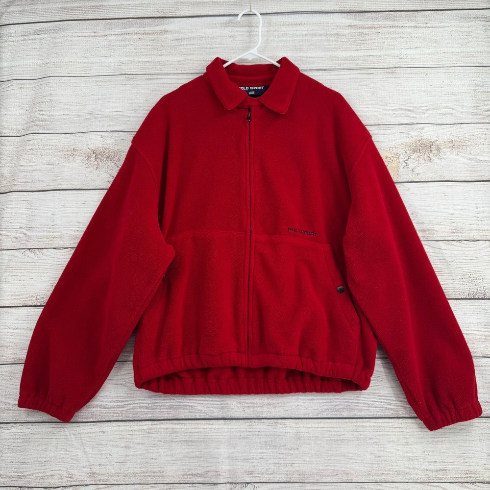 Vintage Polo Sport Fleece Jacket Men XL Red Full Zip Made in USA